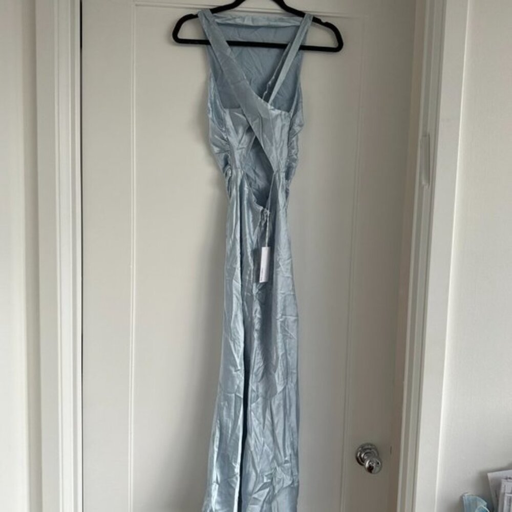 NWT Reformation Casette Midi Silk Dress Sz 10 Blue Horizon Open Back Cut-out - Picture 9 of 10